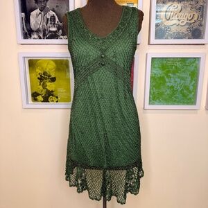 Vintage 90s Green Crochet Dress – Boho Fairy Grunge Lace Mini